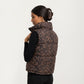Leopard Print Puffer Vest with High Stand Collar and Quilted Soft-Padded Body for Bold Textured Styling