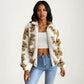 Zip-Up Teddy Print High Pile Fleece Jacket with Long Sleeves and Relaxed Fit