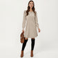 Ribbed Knit Long Sleeve Dress with Puff Shoulder Detail and Relaxed A-Line Silhouette