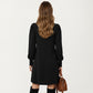Ribbed Knit Long Sleeve Dress with Puff Shoulder Detail and Relaxed A-Line Silhouette