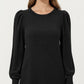 Ribbed Knit Long Sleeve Dress with Puff Shoulder Detail and Relaxed A-Line Silhouette