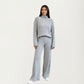Ribbed Knit Relaxed Fit 2-Piece Set with High Neck Top Soft Stretch Fabric and Wide Leg Pants