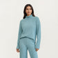 Ribbed Knit Relaxed Fit 2-Piece Set with High Neck Top Soft Stretch Fabric and Wide Leg Pants