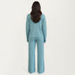 Ribbed Knit Relaxed Fit 2-Piece Set with High Neck Top Soft Stretch Fabric and Wide Leg Pants