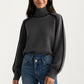 Turtleneck Pullover Top with Contrast Trim Details and Ribbed Hemline for a Clean Modern Silhouette