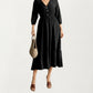 V-Neck Button Front Midi Dress with Textured Swiss Dot Fabric and Soft Gathered Waist Design