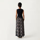 Sleeveless Maxi Dress with Fitted Square Neck Bodice, Asymmetrical Waist Seam, and Sheer Patterned Overlay Dress