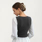 Long Sleeve Layered Top with Ribbed Knit Wrap Bodice, Structured Cuffs, and Flowy Buttoned Hem