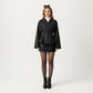Wrap Front Belted Jacket with Soft Textured Fabric, Wide Sleeves, and Structured Peplum Shape