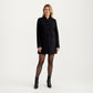 Long Sleeve Button Front Coat with Structured Stand Collar, Clean Panel Lines, and Tailored A-Line Shape
