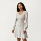 Textured Knit Long Sleeve V-Neck Fit-and-Flare Mini Dress with Soft Rib Detailing and Gentle Drape