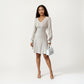 Textured Knit Long Sleeve V-Neck Fit-and-Flare Mini Dress with Soft Rib Detailing and Gentle Drape