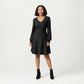 Textured Knit Long Sleeve V-Neck Fit-and-Flare Mini Dress with Soft Rib Detailing and Gentle Drape
