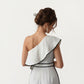 One-Shoulder Wide Leg Jumpsuit with Textured Fabric, Contrast Trim Edges and Adjustable Wrapped Tie