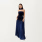 Strapless Velvet Maxi Dress with Ruched Bodice, Sheer Flowing Dress Panel and Matching Neck Scarf