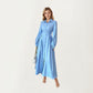 Long Sleeve Button Front Maxi Dress with Structured Collar, Pleated Dress Paneling and Smooth Fabric Finish