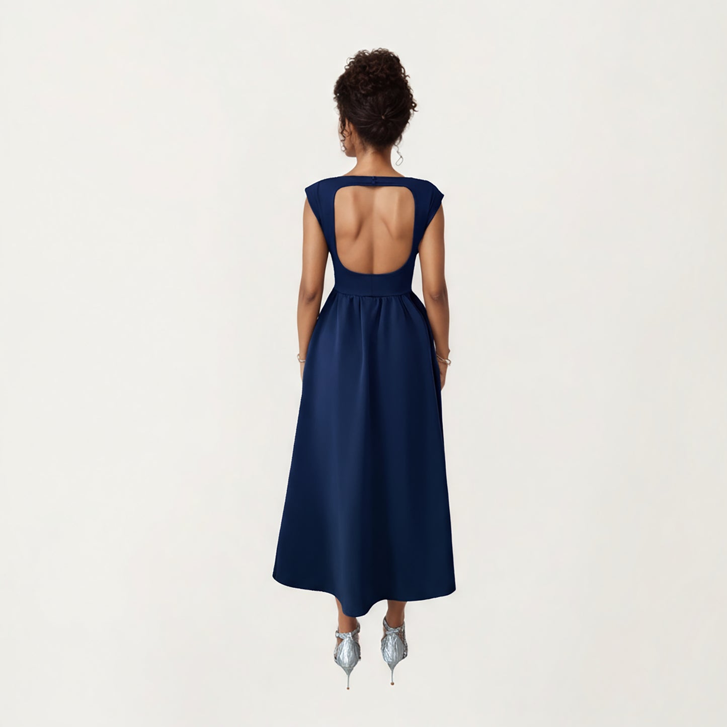 Sleeveless Fit and Flare Maxi Dress with Tailored Bodice and Softly Gathered Full Dress Design