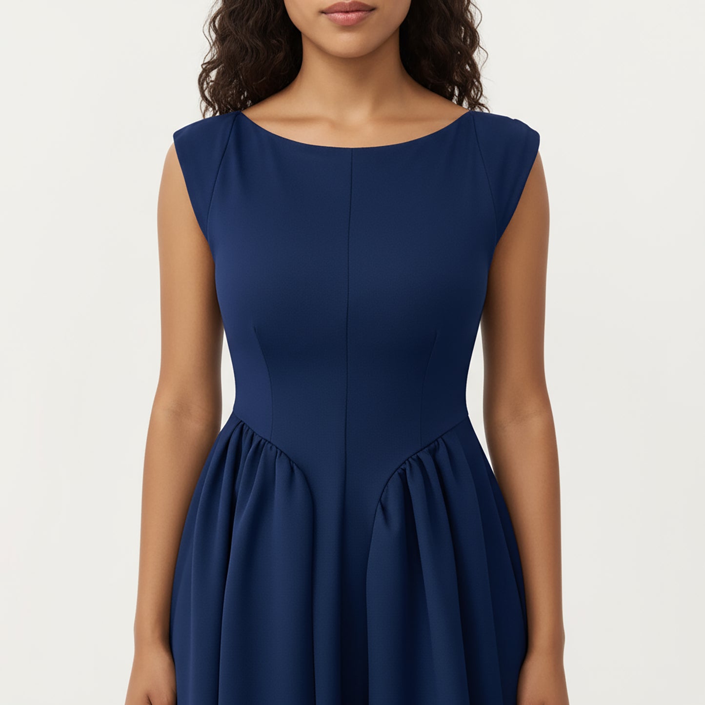 Sleeveless Fit and Flare Maxi Dress with Tailored Bodice and Softly Gathered Full Dress Design