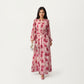 Floral Print Maxi Dress with Ruched Waist Detail, Flowing Long Sleeves and Soft Draped Dress