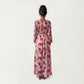 Floral Print Maxi Dress with Ruched Waist Detail, Flowing Long Sleeves and Soft Draped Dress