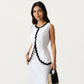 Sleeveless Maxi Dress with Wavy Contrast Trim, Textured Fabric Finish and Side Slit Detail