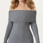 Off-Shoulder Ribbed Knit Midi Dress with Foldover Neckline and Sleek Fitted Silhouette