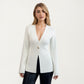 Deep V-Neck Ribbed Knit Top with Single Statement Button and Structured Front Opening
