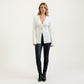 Deep V-Neck Ribbed Knit Top with Single Statement Button and Structured Front Opening