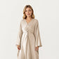 Satin Draped Maxi Dress with Knot Front Detail, Flowing Wide Sleeves and Soft Fluid Silhouette