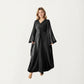Satin Draped Maxi Dress with Knot Front Detail, Flowing Wide Sleeves and Soft Fluid Silhouette