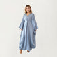 Satin Draped Maxi Dress with Knot Front Detail, Flowing Wide Sleeves and Soft Fluid Silhouette