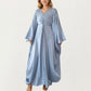 Satin Draped Maxi Dress with Knot Front Detail, Flowing Wide Sleeves and Soft Fluid Silhouette