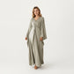 Satin Draped Maxi Dress with Knot Front Detail, Flowing Wide Sleeves and Soft Fluid Silhouette