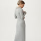 Rib Knit Midi Dress with Faux Fur Trim, Wrap V-Neckline, Long Slim Sleeves and Form-Fitting Silhouette for Elevated Styling