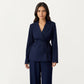 Tailored Blazer and Wide Leg Pants Set with Notched Lapel, Adjustable Tie Waist and Smooth Woven Fabric for Refined Styling