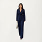 Tailored Blazer and Wide Leg Pants Set with Notched Lapel, Adjustable Tie Waist and Smooth Woven Fabric for Refined Styling