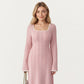 Rib Knit Maxi Dress with Square Neckline, Long Sleeve Silhouette and Soft Textured Detailing for Refined Everyday Styling