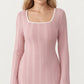 Rib Knit Maxi Dress with Square Neckline, Long Sleeve Silhouette and Soft Textured Detailing for Refined Everyday Styling