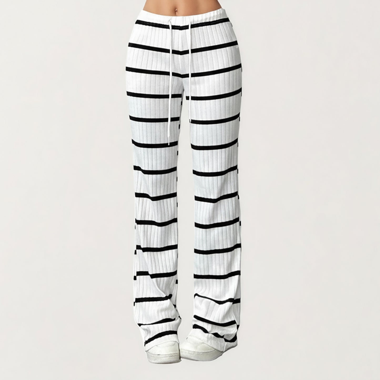 Striped Drawstring Lounge Pants with Elastic Waistband and Relaxed Wide Leg Fit