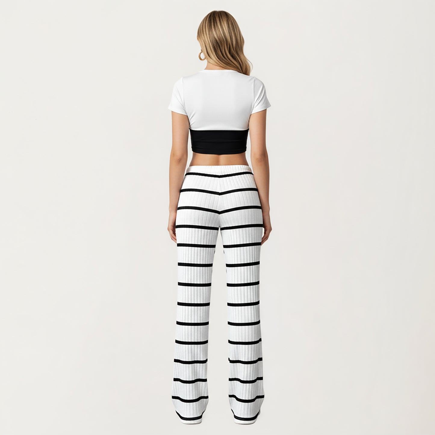 Striped Drawstring Lounge Pants with Elastic Waistband and Relaxed Wide Leg Fit