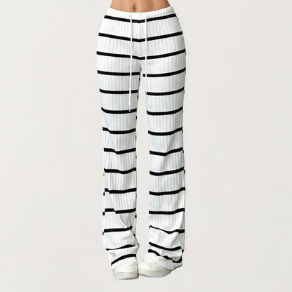 Striped Drawstring Lounge Pants with Elastic Waistband and Relaxed Wide Leg Fit
