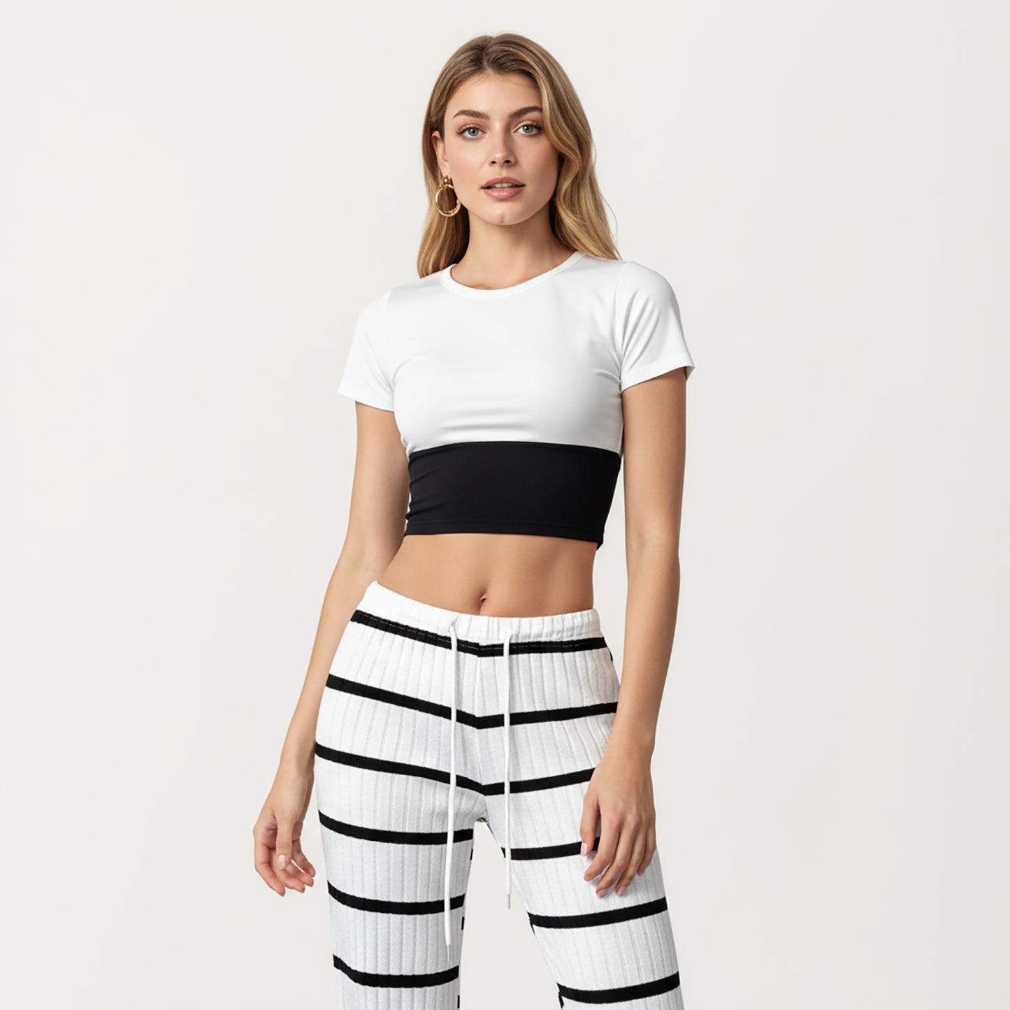 Striped Drawstring Lounge Pants with Elastic Waistband and Relaxed Wide Leg Fit