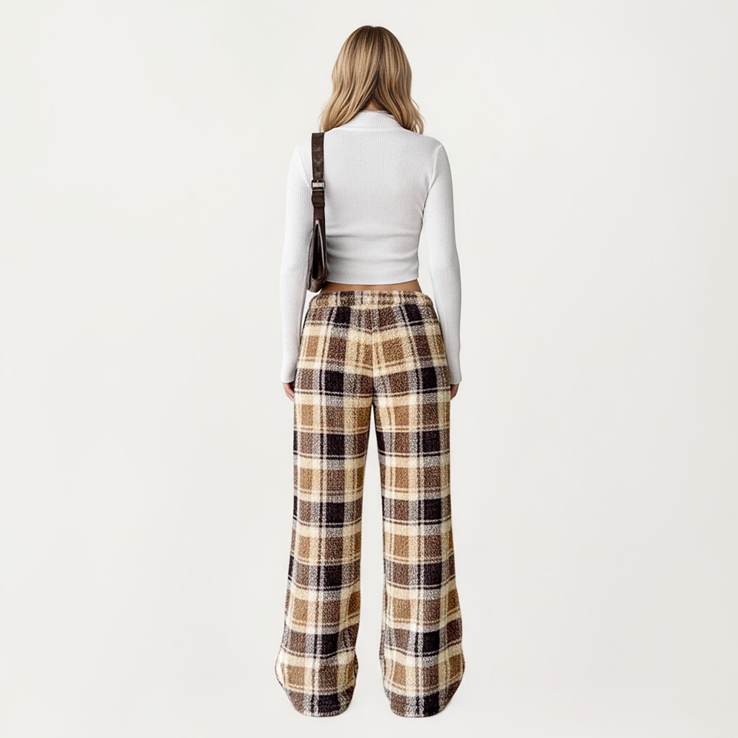 Plaid Wide Leg Drawstring Lounge Pants with Elastic Waistband and Relaxed Fit