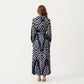 Long Sleeve Button-Up Maxi Shirt Dress with Geometric Chevron Print and Waist Tie