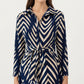 Long Sleeve Button-Up Maxi Shirt Dress with Geometric Chevron Print and Waist Tie