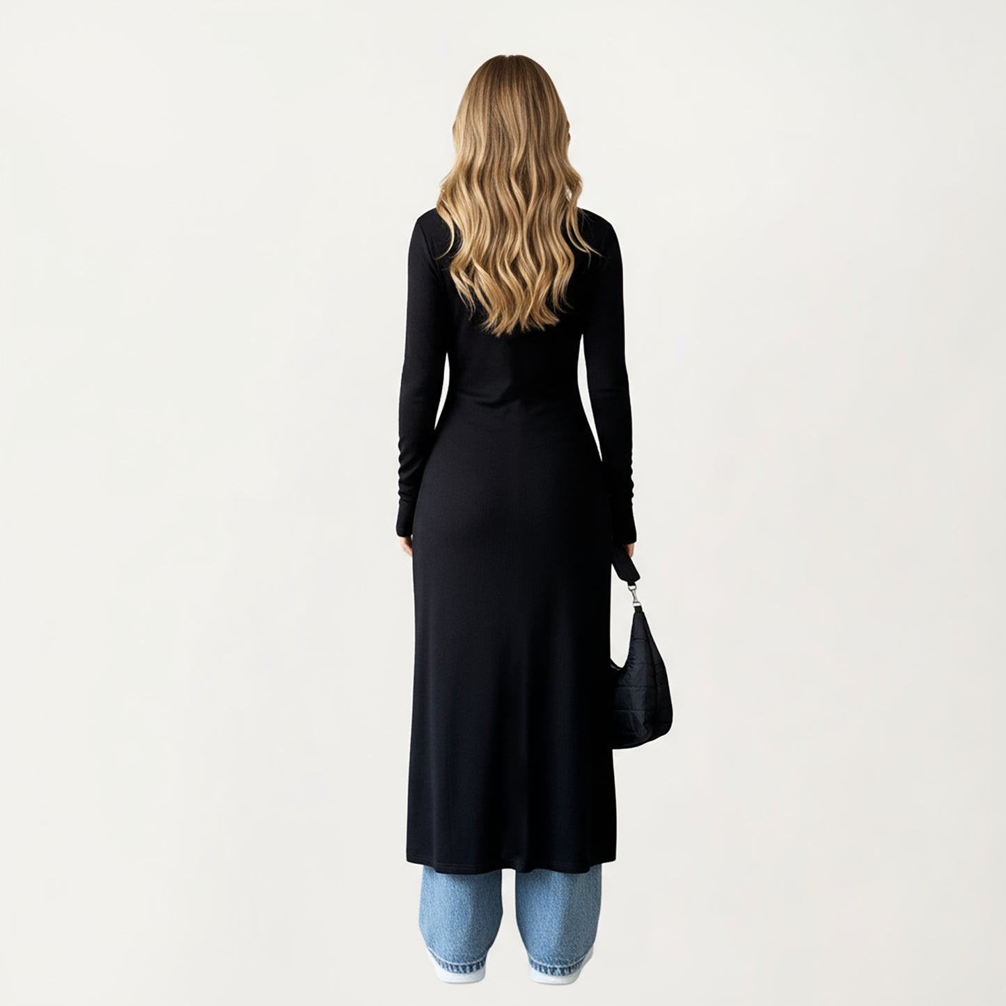 Long Sleeve Maxi Cardigan with Button Front and Deep Side Slit