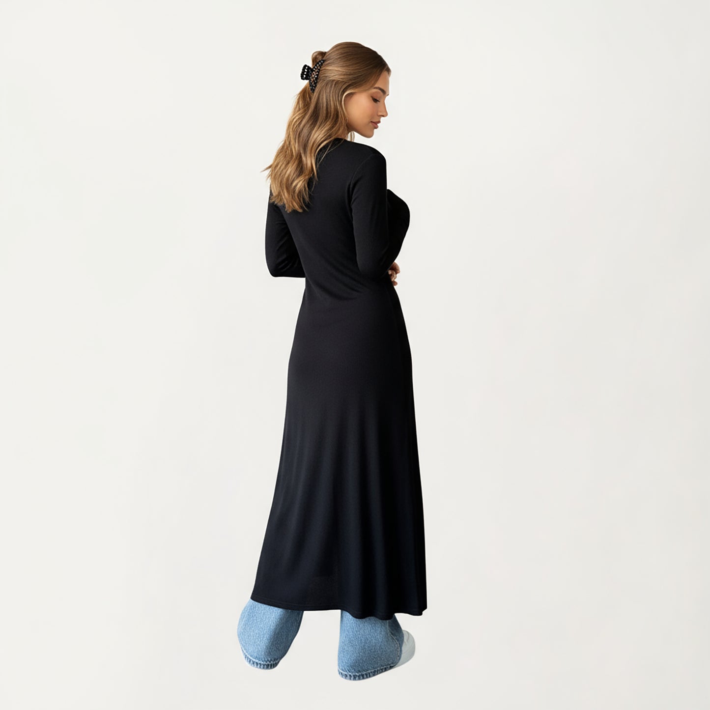 Long Sleeve Maxi Cardigan with Button Front and Deep Side Slit