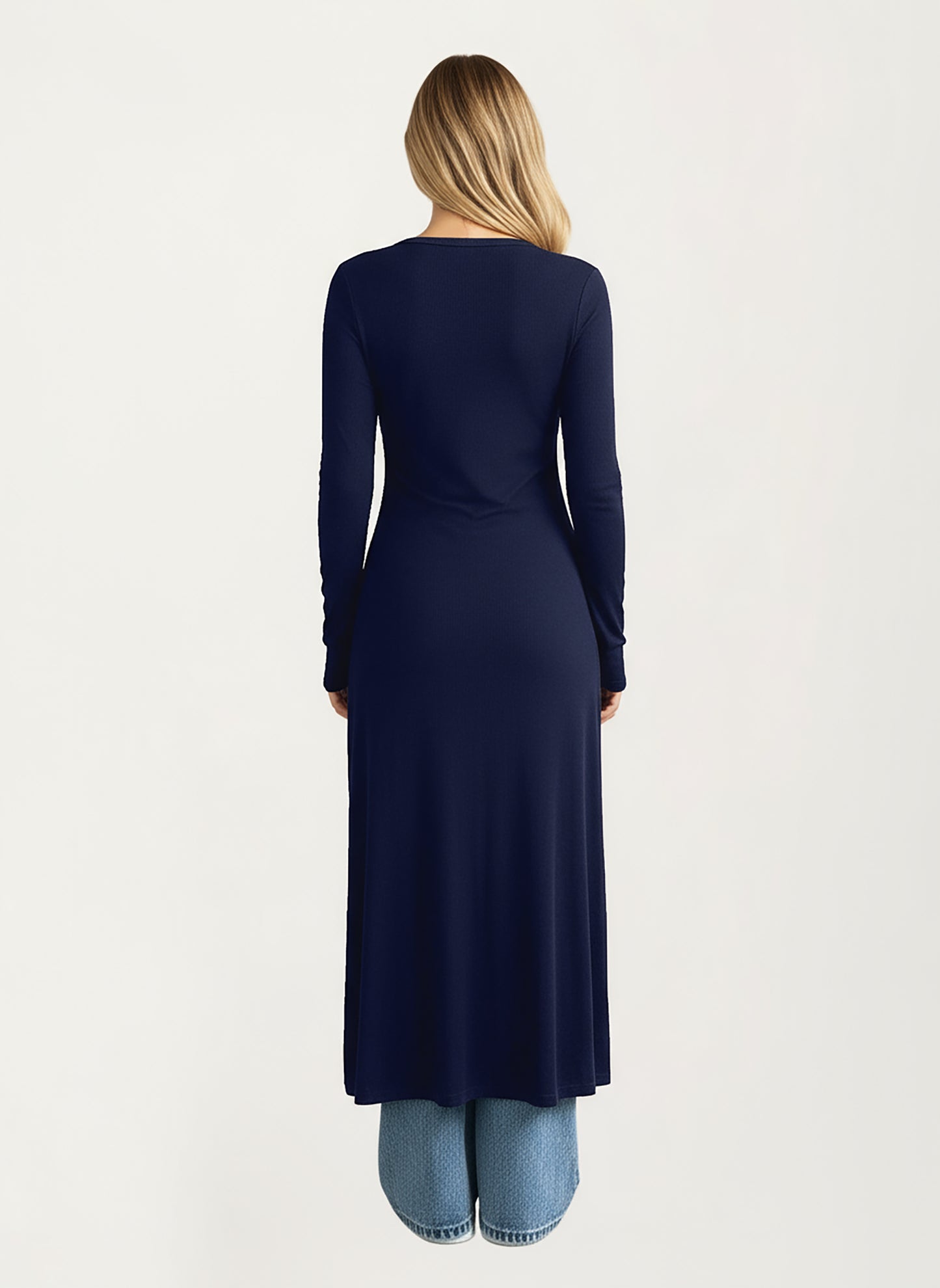 Long Sleeve Maxi Cardigan with Button Front and Deep Side Slit