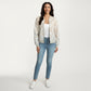 Sheer Floral Lace Bomber Jacket with Ribbed Trim and Front Zip Closure