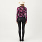 Sheer Long Sleeve Mesh Top with Rose Floral Print and Mock Neck